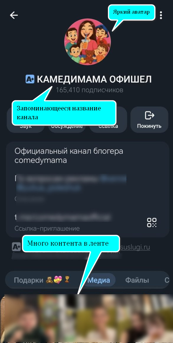 Пример оформленного Telegram-канала: яркий аватар, запоминающееся название, много контента